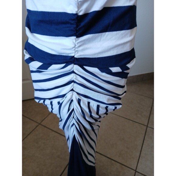 Soft Surroundings Maxi Dress Blue White Stripe Shirred Side M Coastal Nautical - Picture 7 of 16